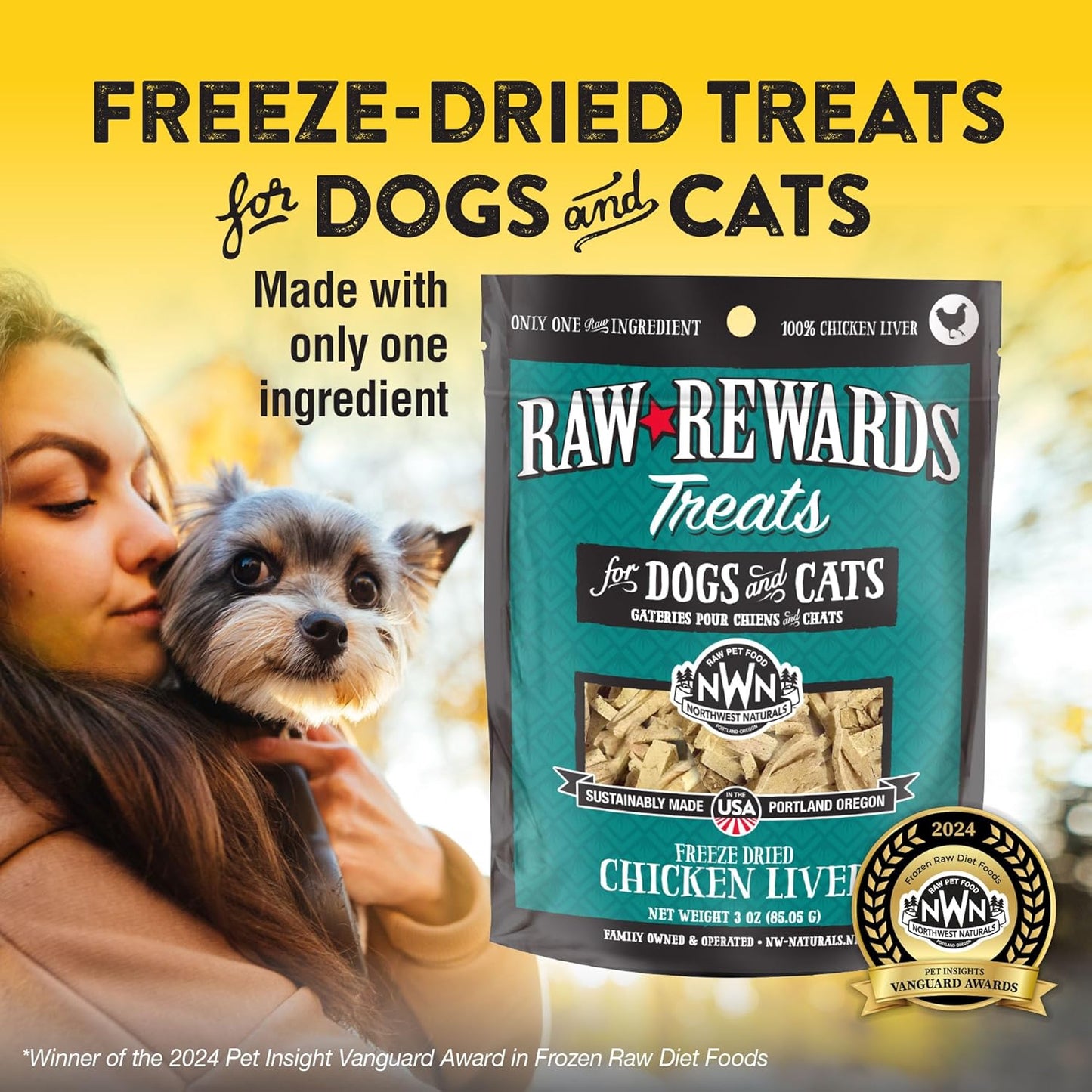 Northwest Naturals Raw Rewards Freeze-Dried Chicken Liver Treats for Dogs and Cats - Bite-Sized Pieces - Healthy, 1 Ingredient, Human Grade Pet Food, All Natural, Proudly Made in USA, 3 Oz (Pack of 1)