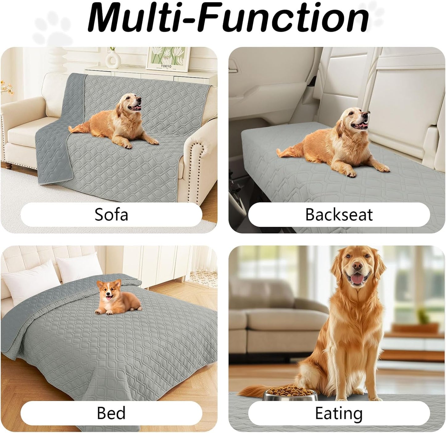 hyha Waterproof Dog Bed Blanket, Soft Pet Blankets, Waterproof Couch Cover for Dogs, Reversible Sofa Covers Washable for Furniture (52x82 Inch, Grey/Dark Grey)