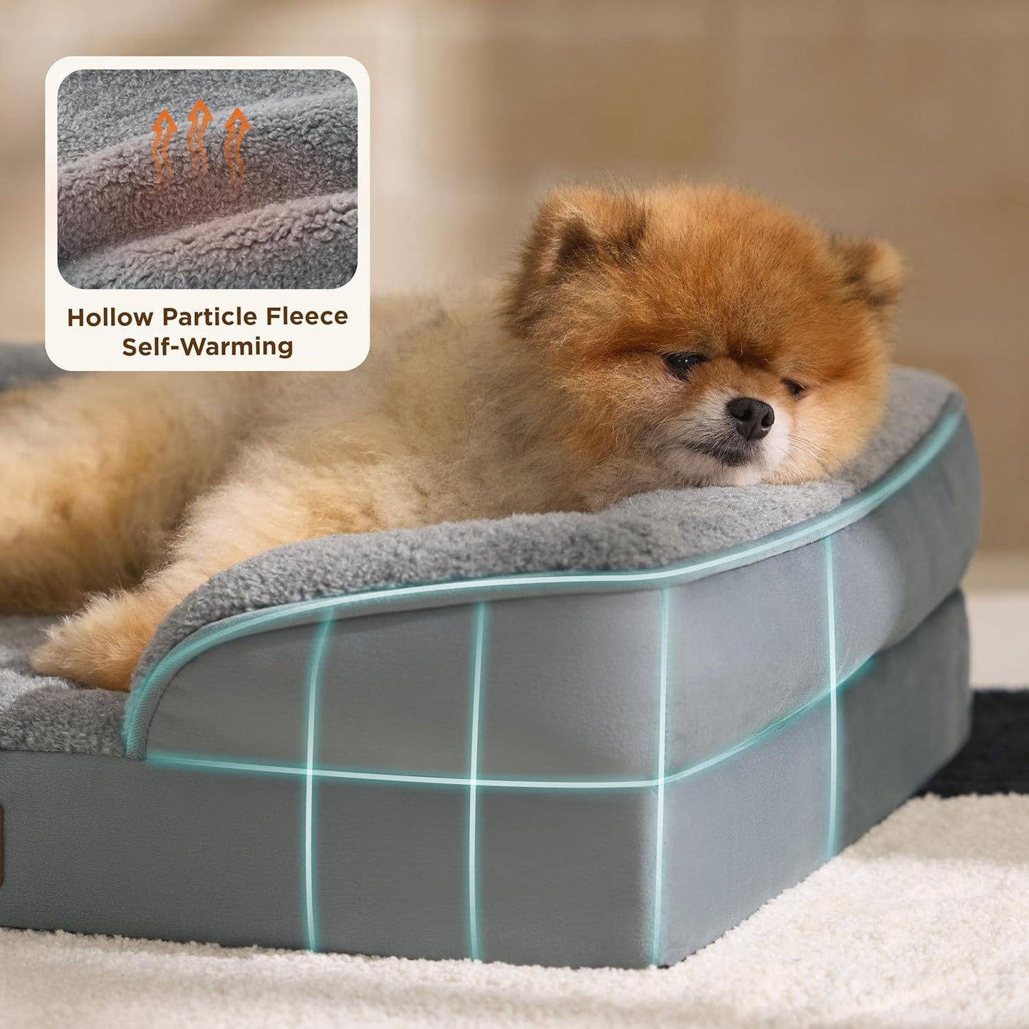 Bedsure Self Warming Orthopedic Dog Bed Medium Size Dogs - Washable Medium Dog Bed Waterproof, Comfort Pet Couch with Removable Cover, Supportive Foam Pets Sofa with Nonskid Bottom, Grey