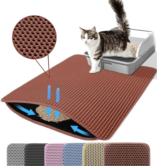 Jumbo Cat Litter Mat, 46x26 Inches Double Layer Honeycomb Litter Trapping Mat, Non Slip Waterproof Urine Proof Extra Large Cat Litter Box Mat, Kitten Supplies and Essentials, XXL, Brown