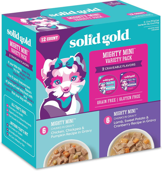 Solid Gold Wet Dog Food for Small Dogs - Grain Free Small Dog Food Wet Recipe w/Chicken, Lamb & Superfoods for Gut Health & Immune Support - for Puppies, Adult & Senior Breeds - 12ct Variety Pack