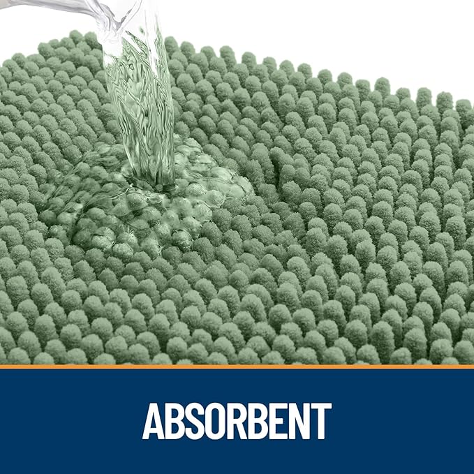 OLANLY Door Mat for Muddy Dog Paws 30x20, Absorbent Chenille Doormat with Paw Print Design, Non-Slip Washable Doormat for Indoor Entryway, Quick-Dry Pet Bed Mats for Dirty Dogs, Olive Green and White