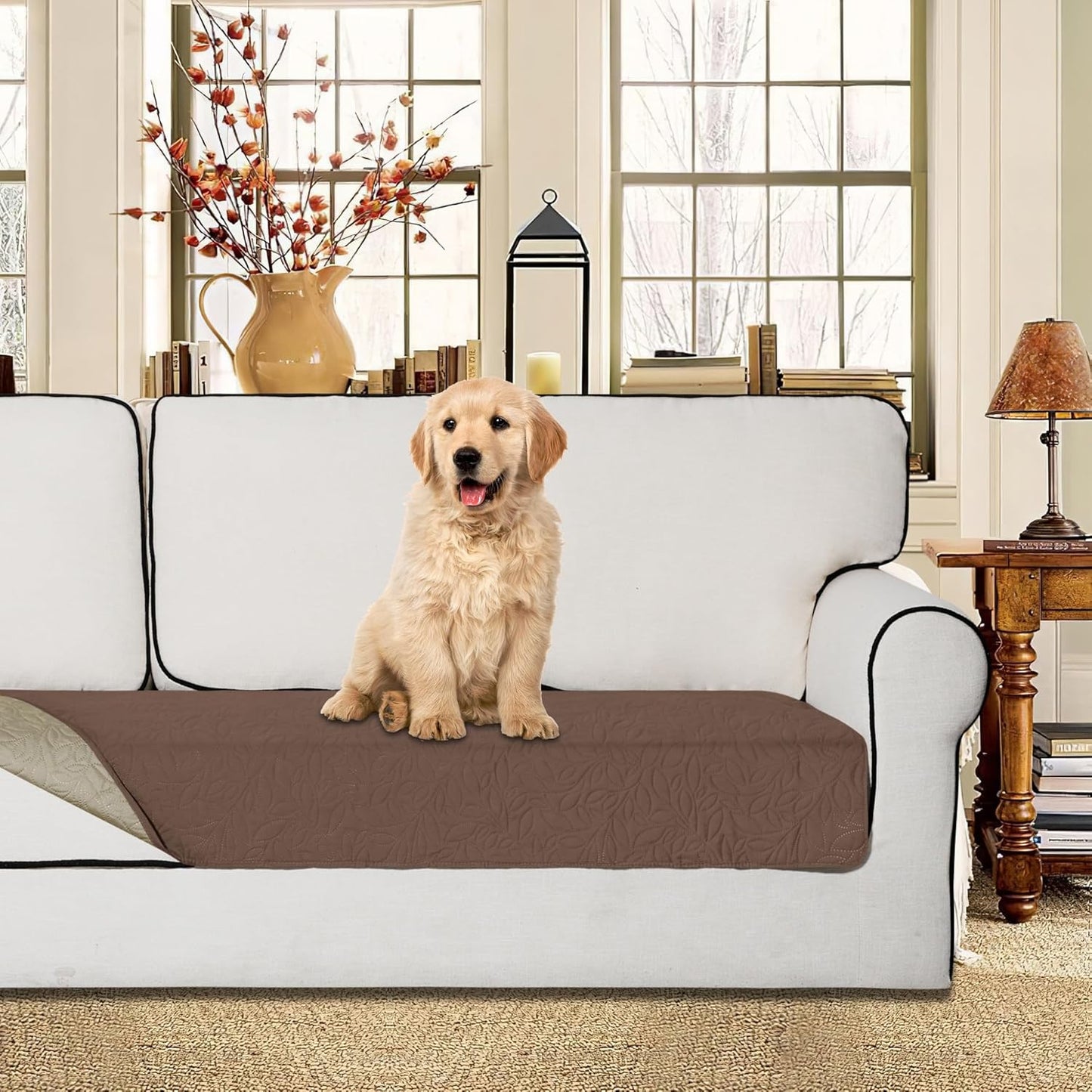 Easy-Going Waterproof Dog Bed Cover Reversible Leak Proof Pet Blanket Replacement Mat for Furniture Washable Couch Cover Sofa Cover for Dogs Cat(30x53 Inch, Brown/Beige)