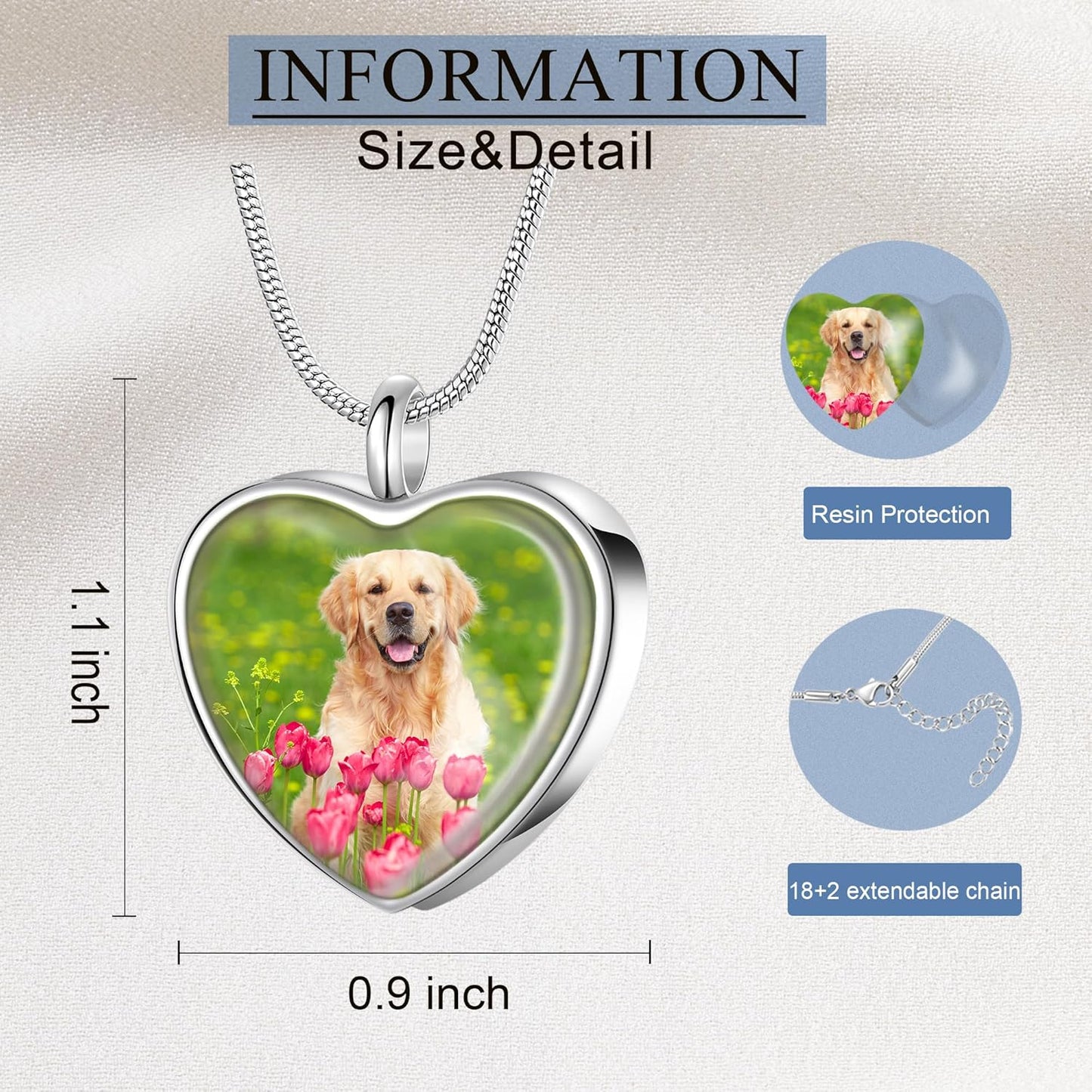 Fanery Sue Pet Ashes Necklace Cremation Jewelry Personalized Picture&Quote Memorial Gifts for Loss of Dog/Cat Urn Necklaces Pets Loss Sympathy Gift Keepsake for Women