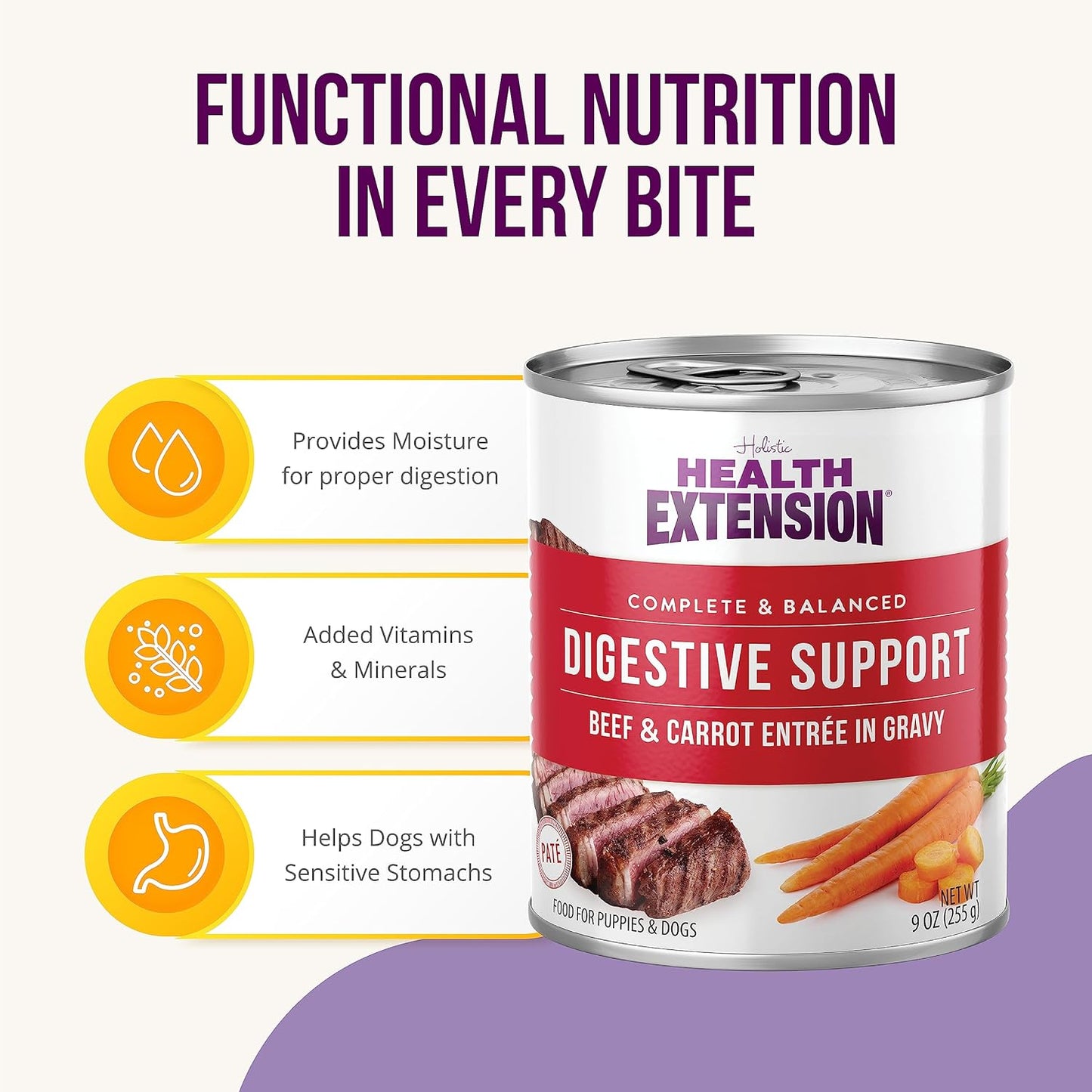 Health Extension Wet Dog Food Beef & Carrot Entrée in Gravy, 9 oz - Digestive Support with Superfoods & Antioxidants for Immune Support (Case of 12 Cans)