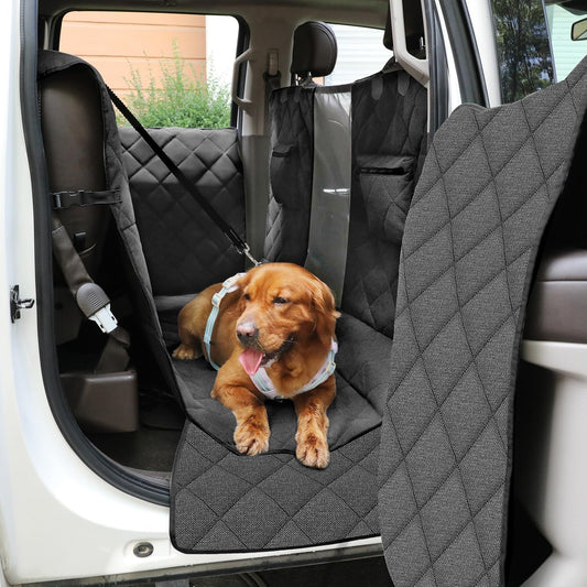 Large Back Seat Extender for Dogs, Paw-Proof & Waterproof Pet Seat Cover with Door Protection for Full-Size Crewcab Trucks, Dog Hammock Reinforced with Glass-Fiber Rods