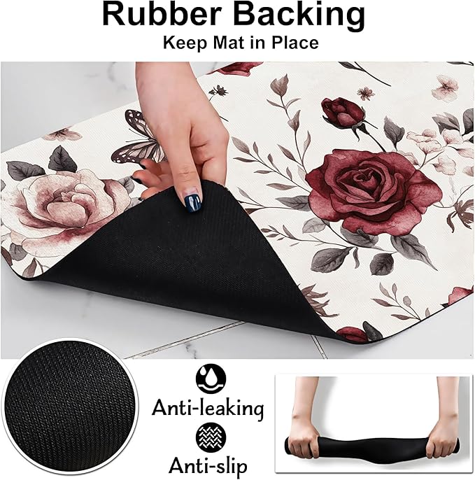 Vintage Flower Butterfly Dog Cat Food Mat-Absorbent Placemat for Food and Water Bowl, Waterproof Non Slip Rubber Backing Dog Food Mats for Floors, Pet Supplies 12 * 20 inch