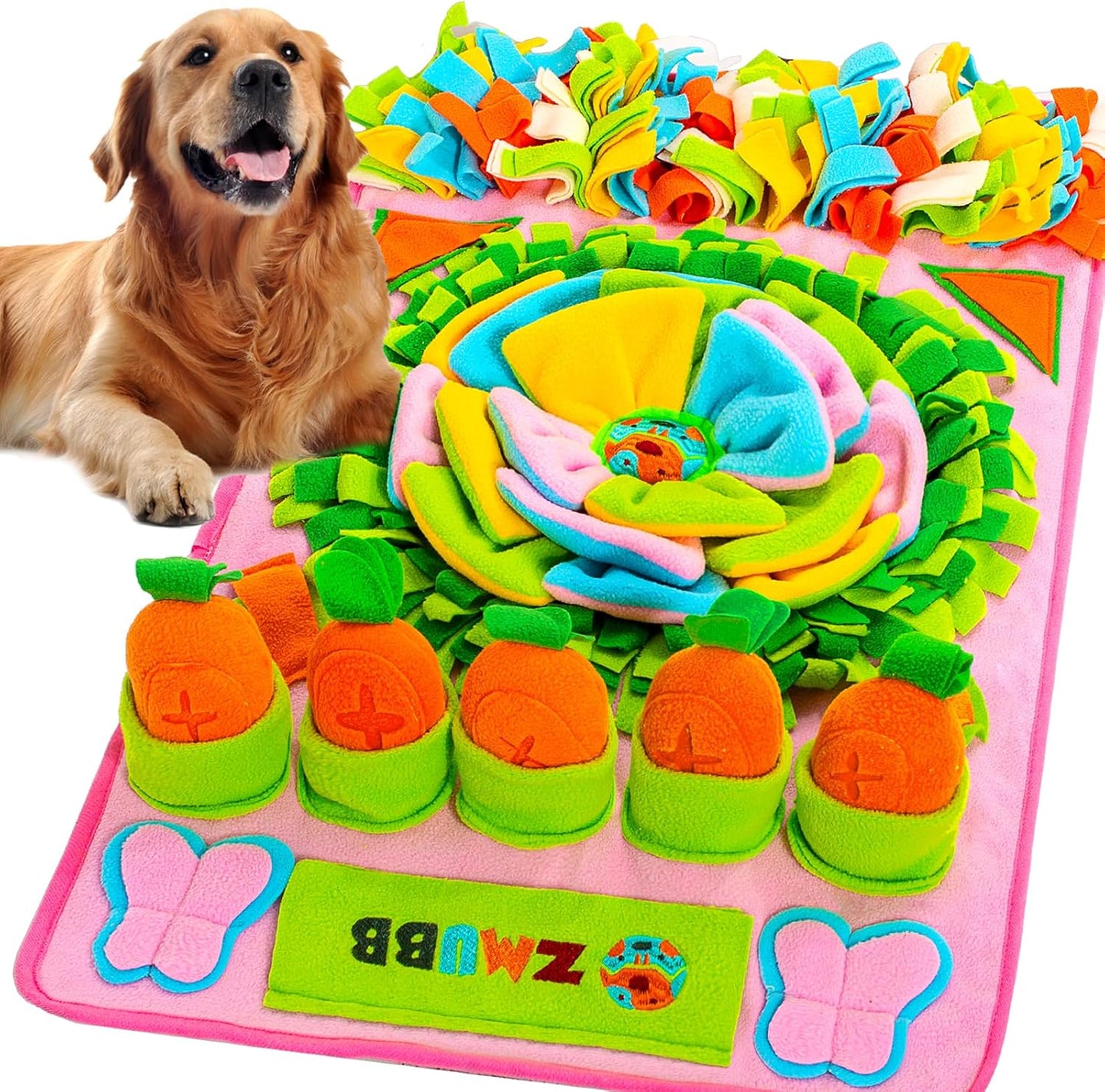Pet Snuffle Mat for Dogs Sniff Mat Nosework Feeding Mat Slow Feeder Interactive Dog Puzzle Toys for Training and Stress Relief Encourages Natural Foraging Skills (31''x19''（Pink）)