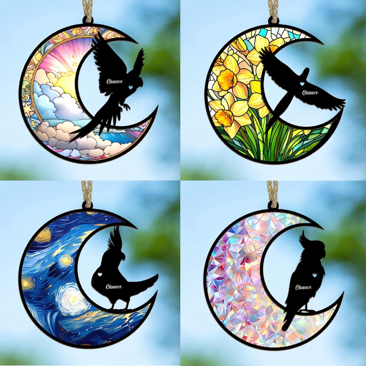 Personalized Parrot Memorial Suncatcher/Ornament - Custom Name Loss Cockatiels Bereavement Ornaments, Stained Glass Light Catcher Sympathy Gift, Pet Remembrance Keepsake Memory Window Hangings