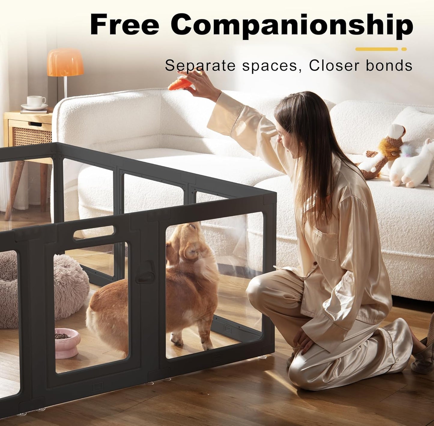 Clear Acrylic Dog Playpen Indoor, Puppy Cat Small Pet Play Pen, Pet Cat Foldable Playpen for Rabbits, Dog Fence Crate Kennel Whelping Cage (Black, 8 Panel)