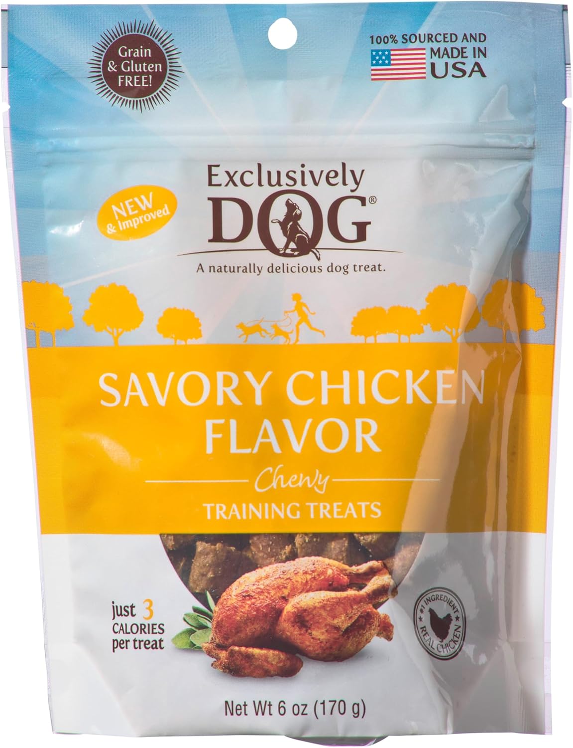 Exclusively Dog Chewy Training Treats Savory Chicken Flavor Grain Free Gluten Free, 100% sourced and Made in The USA, 6 oz.