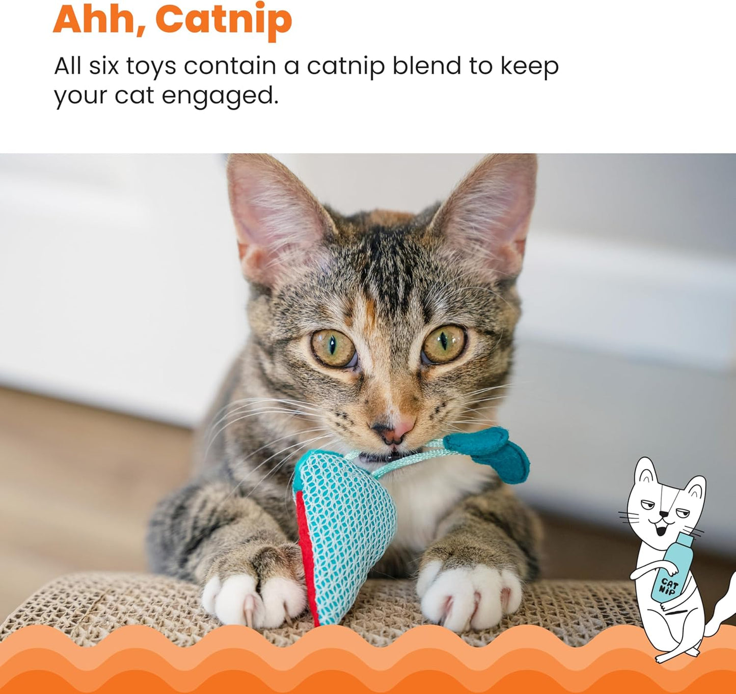 Catstages Garden Fur-Ends Interactive Catnip Toys 6 Pk with Feathers, Crinkle