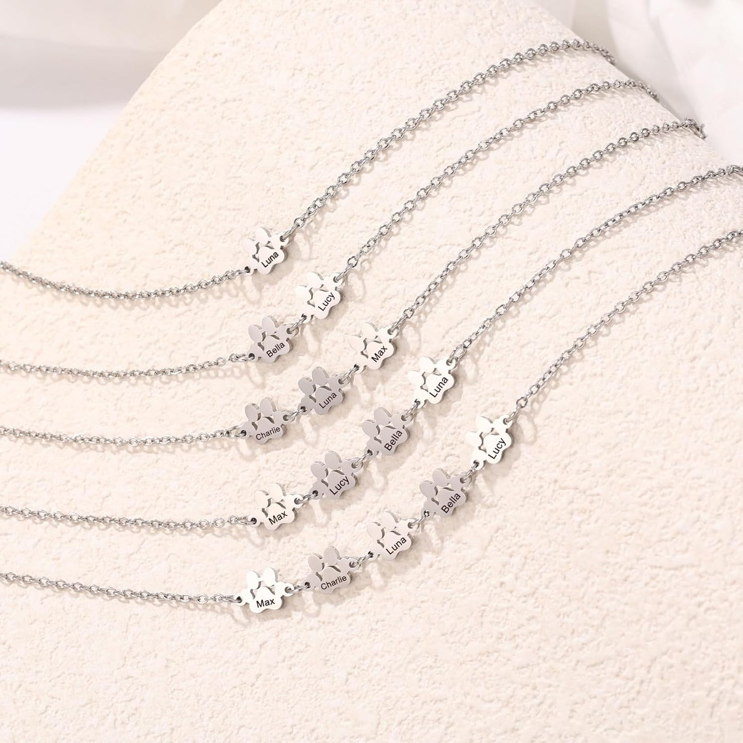 MeMeDIY Personalized Paw Print Bracelet for Women Engraved 1-5 Names Dog Cat Pet Paw Bracelet Adjustable Chain Dog Jewelry Memorial Gifts for Pet Lovers