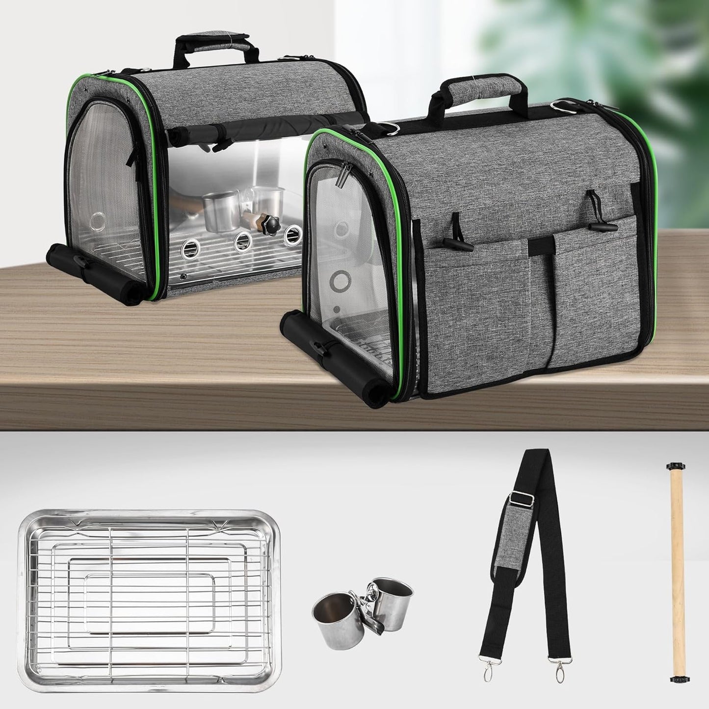 Suertree Bird Carrier Bag Bird Travel Cage Indestructible Stainless Steel Mesh, Bag with Stand for Parrot, Portable Bird Travel Bag, Pet Transparent Breathable Travel Cage