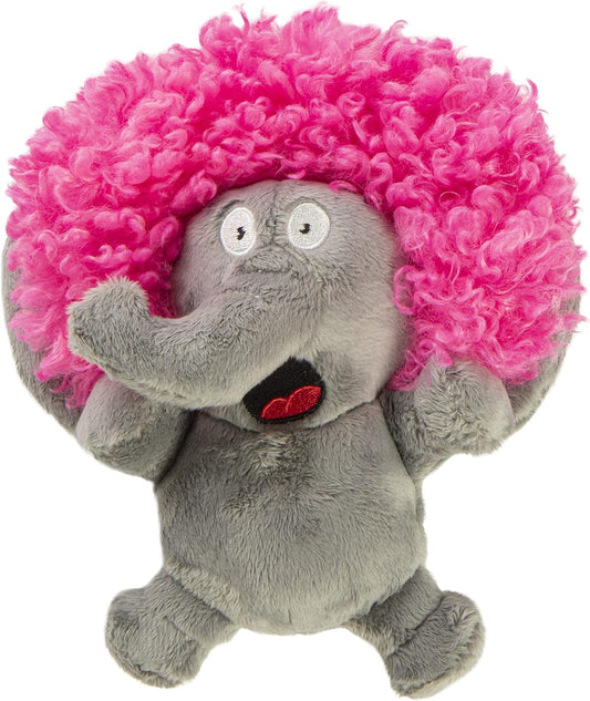 goDog Crazy Hairs Elephant Silent Squeak Plush Dog Toy, Chew Guard Technology - Gray, Small