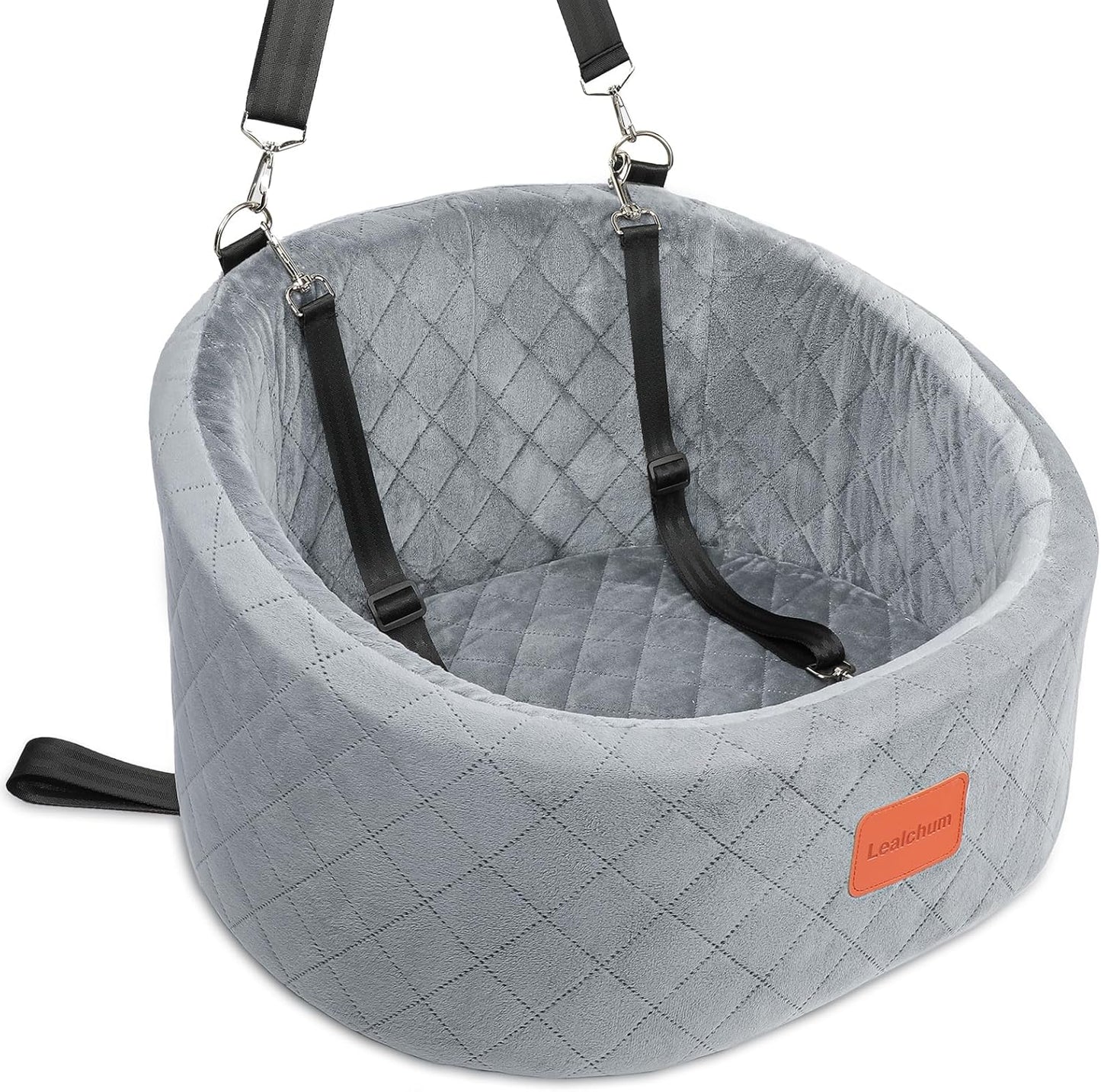 Dog Car Seat for Small Dogs Up to 30 Lbs,Ultra Soft Fabric Fill in Comfy Memory Foam,Happy Pet Ride,2 Safety Dog Leashes,Fully Detachable and Washable,Anti Slip Base(Grey)