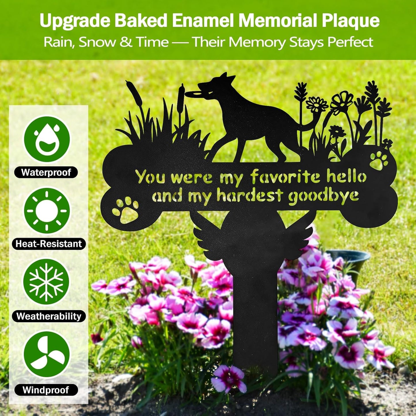 Dog Grave Markers, 12"X 14" Metal Baked Enamel Memorial Dog Stake for Pet Headstone Decorations, Waterproof Pets Cemetery Plaque for Outdoors, Lost Sympathy Tombstone Memorial Garden Sign Gift