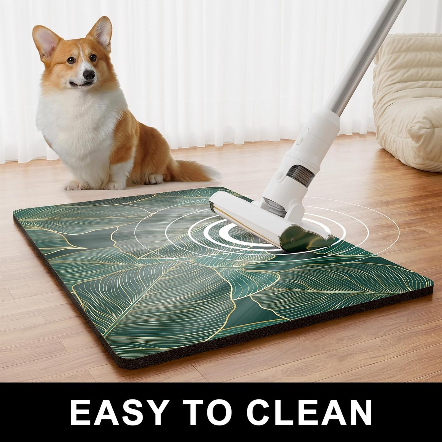 Dog Food Mat, 16" x 24" Absorbent Dog Cat Bowl Mat for Food and Water, Cute Anti-Slip Rubber Pet Feeding Rug Protect Floors, Placemat for Feeding & Watering Supplies, Tropical Palm Leaves