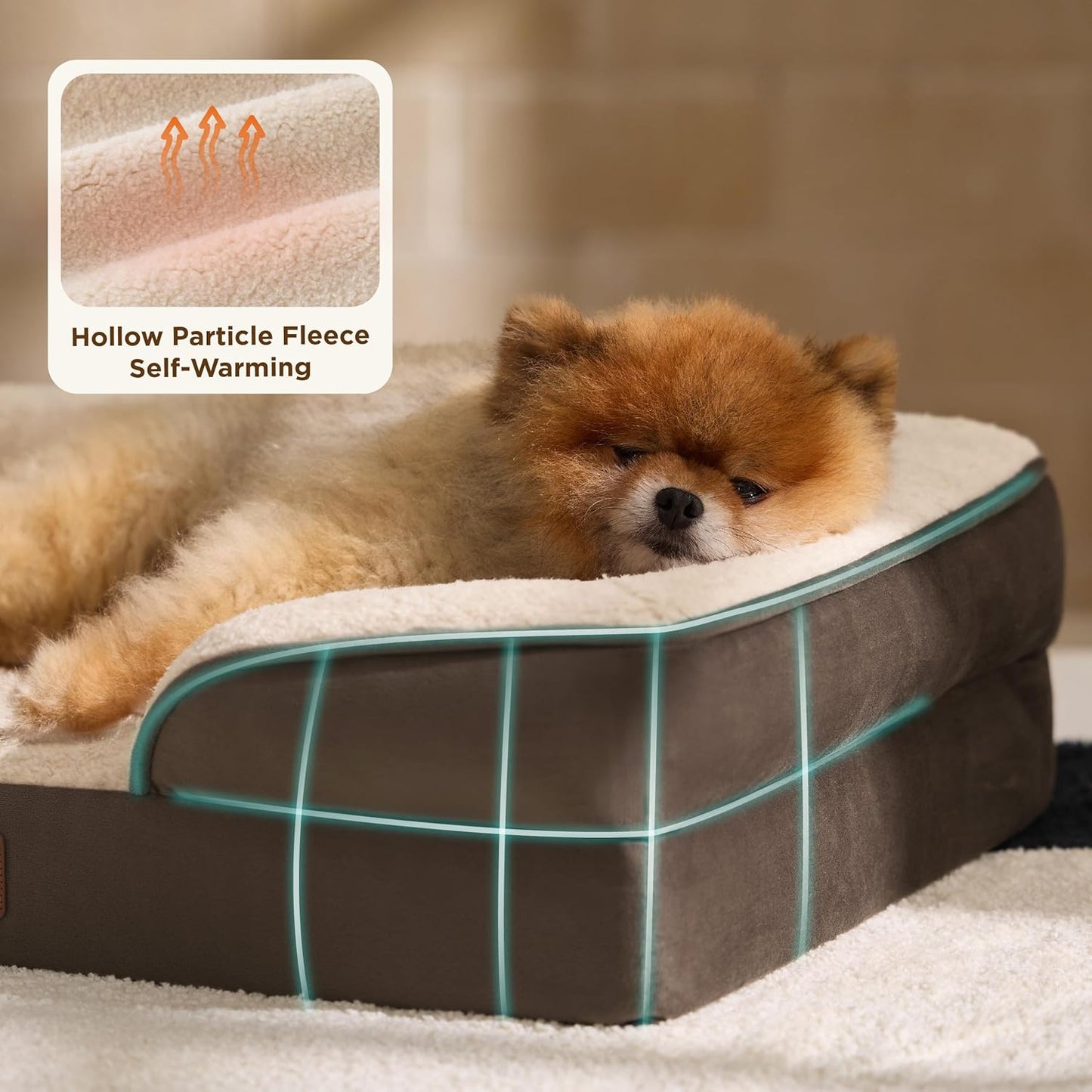 Bedsure Self Warming Orthopedic Dog Bed Medium Size Dogs - Washable Medium Dog Bed Waterproof, Comfort Pet Couch with Removable Cover, Supportive Foam Pets Sofa with Nonskid Bottom, Brown