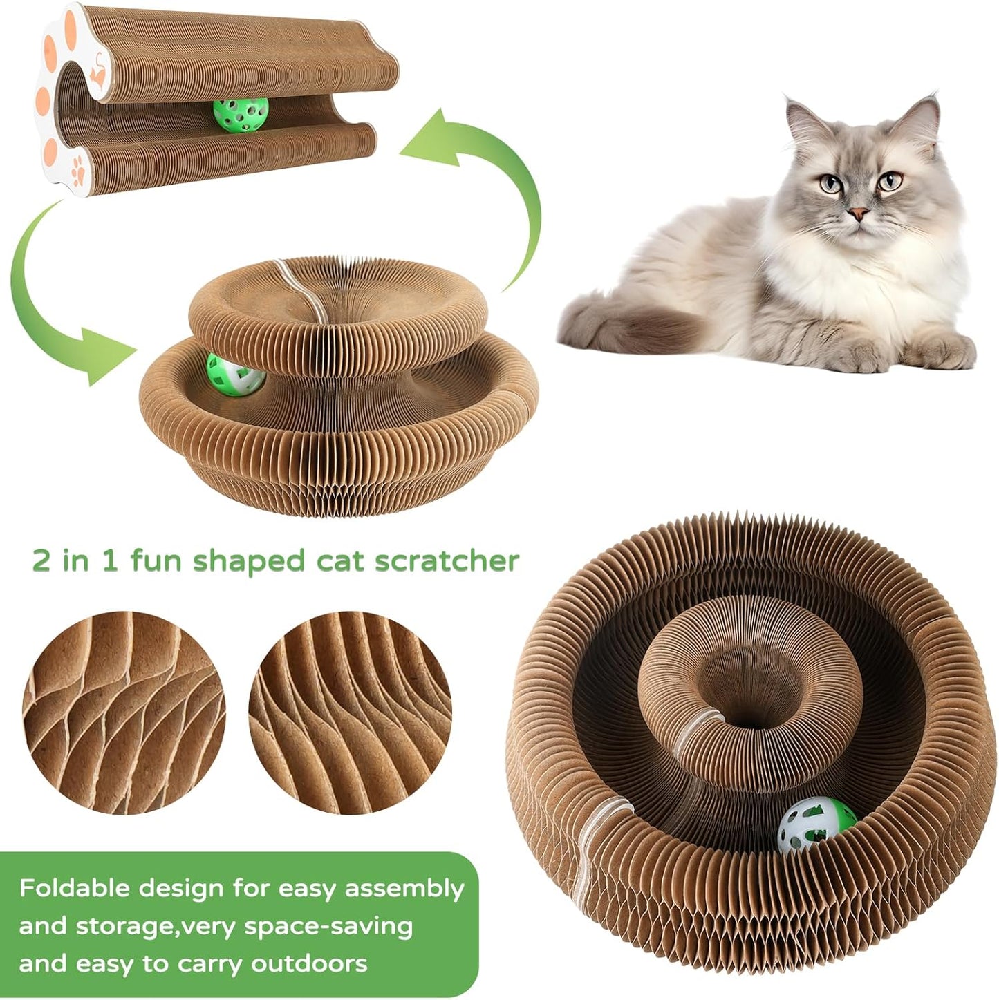Kitty Kurlz Accordion Magic Organ Cat Scratcher Toys for Indoor Cats - Cardboard Cat Scratching Board Ball Scratcher Pad 1 Pack