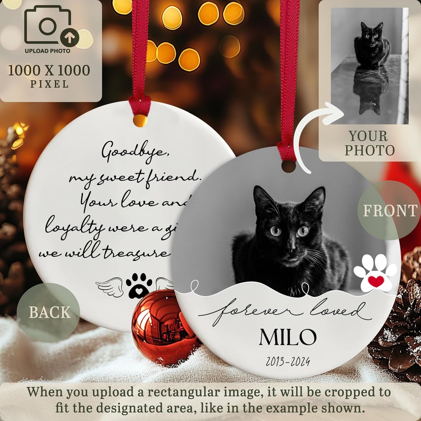 Customized Christmas Pet Photo Ornament with Text - Personalized Dog, Cat Sympathy Keepsake, Memorial Gifts - Acrylic & White Home, Christmas Tree Decoration Accessories