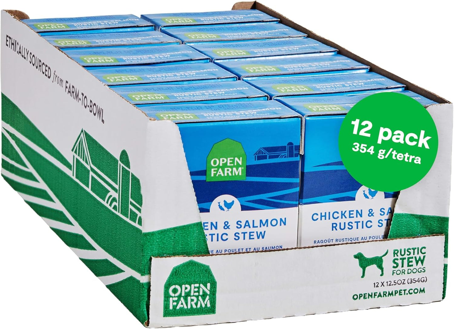 Open Farm Rustic Stews Wet Dog Food, Grain-Free, Complete & Balanced with Human-Grade Ingredients, Humanely-Raised Meat & Bone Broth, Chicken & Salmon Recipe, 12.5oz Packs (Case of 12)