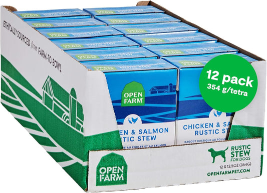 Open Farm Rustic Stews Wet Dog Food, Grain-Free, Complete & Balanced with Human-Grade Ingredients, Humanely-Raised Meat & Bone Broth, Chicken & Salmon Recipe, 12.5oz Packs (Case of 12)