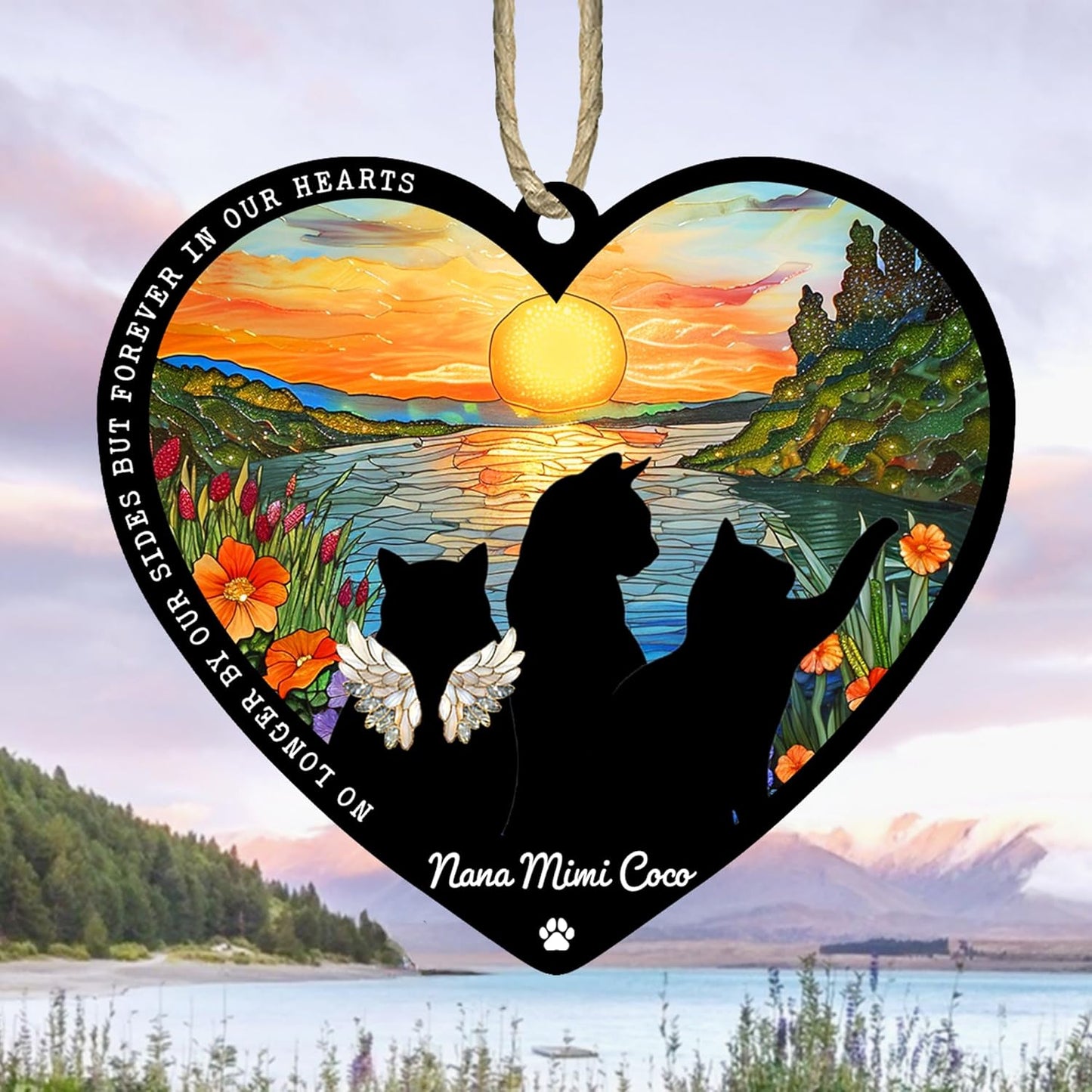 Personalized Cat Memorial Suncatcher – Custom Suncatcher with Name for Up to 3 Cats, Sympathy Gift for Pet Loss, Memorial Gift for Cat Lovers