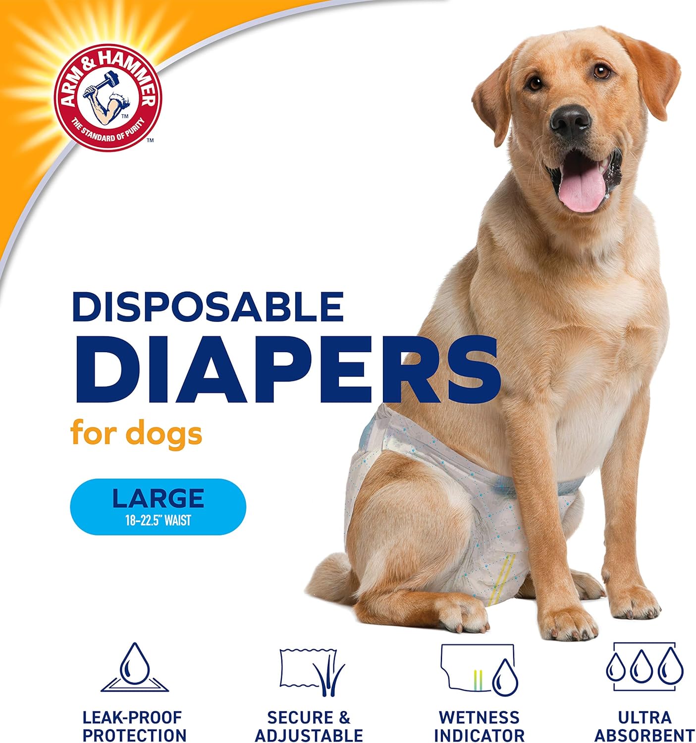 Arm & Hammer for Pets Female Dog Diapers, Size Large, Ultra-Absorbent, Adjustable Girl Dog Diapers with Leak-Proof Protection and Wetness Indicator (Pack of 6, 72 Count Total)