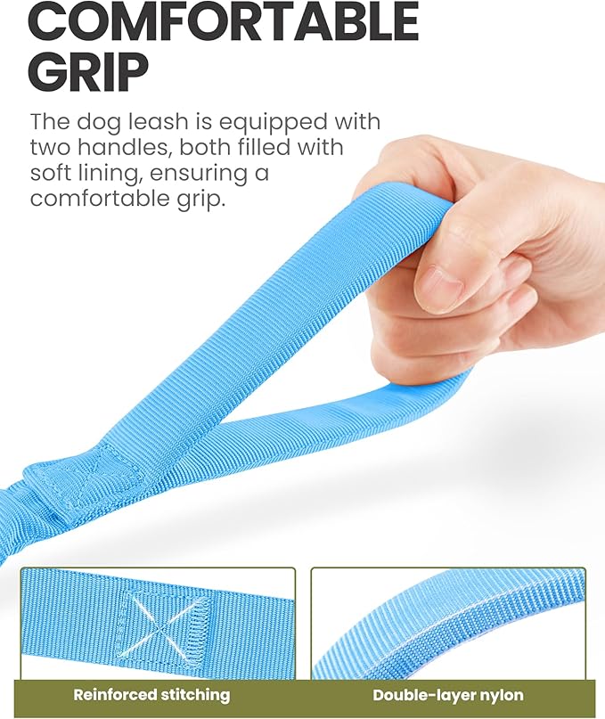 OutdoorMaster Bungee Dog Leash, Heavy Duty Dog Leash with Shock Absorption, 2 Padded Handles Training Leash, Improved Dog Safety and Comfort (Blue, 4FT)