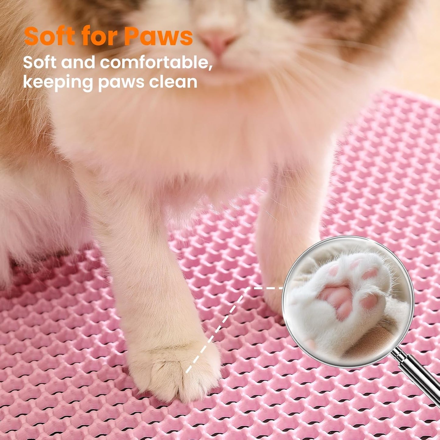 Jumbo Cat Litter Mat, 46x26 Inches Double Layer Honeycomb Litter Trapping Mat, Non Slip Waterproof Urine Proof Extra Large Cat Litter Box Mat, Kitten Supplies and Essentials, XXL, Pink