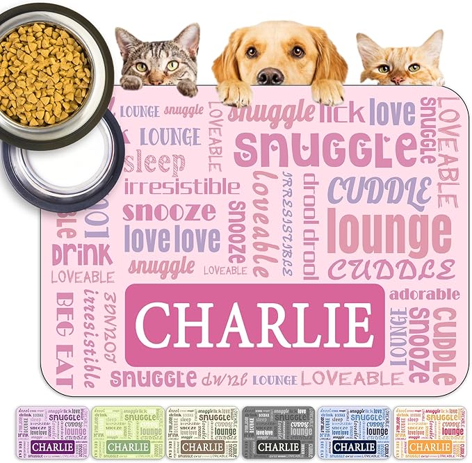 Personalized Dog Food Mats for Floors Custom Pet Placemat Mats for Food and Water Waterproof Customized Pet Food Mat with Name Gifts for Dog & Cat Owners Design 4