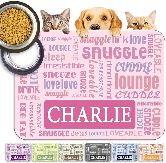 Personalized Dog Food Mats for Floors Custom Pet Placemat Mats for Food and Water Waterproof Customized Pet Food Mat with Name Gifts for Dog & Cat Owners Design 4