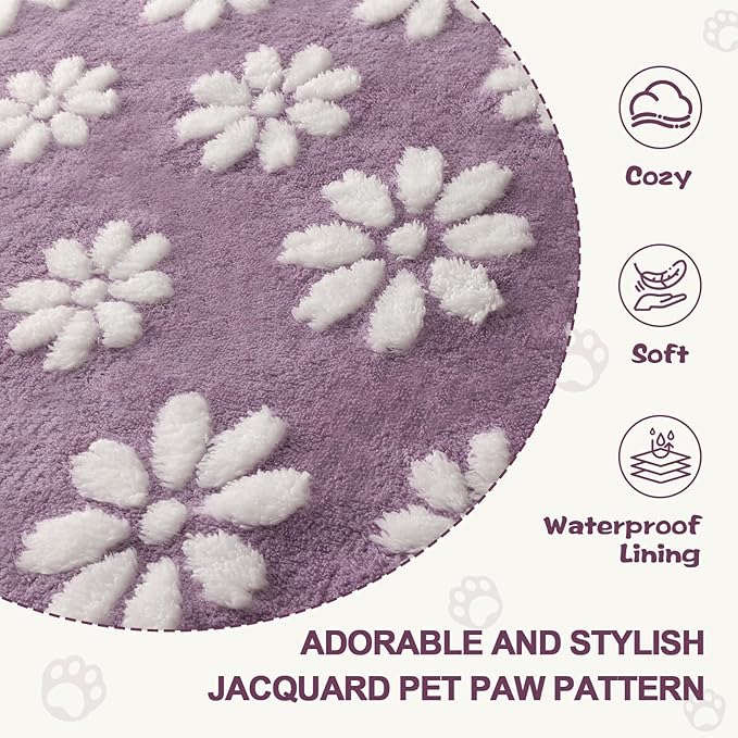 Waterproof Blanket for Dog Cat or Adult, Cute 3D Textured Flower Dog Blanket for Bed Couch Sofa, Soft Liquid Pee Proof Pet Furniture Protector, 60"x80", Purple