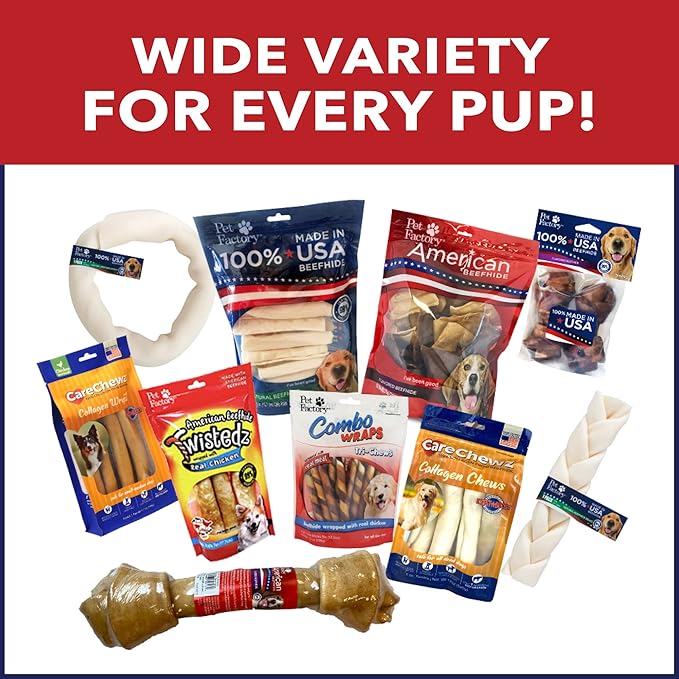 Pet Factory 100% Made in USA Beefhide 8" Rolls Dog Chew Treats - Chicken Flavor, 15 Count/1 Pack