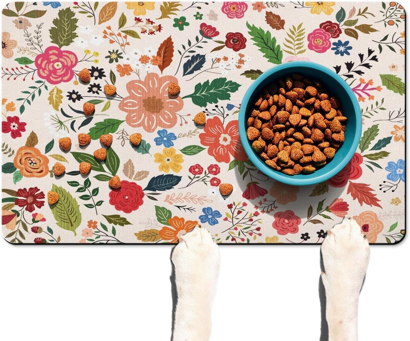 Absorbent Pet Dog Bowl Mat for Food and Water, Pet Cat Food Feeding Mat with Non Slip Rubber Backing, Dog Food Mats for Floors Waterproof, 16"x24"