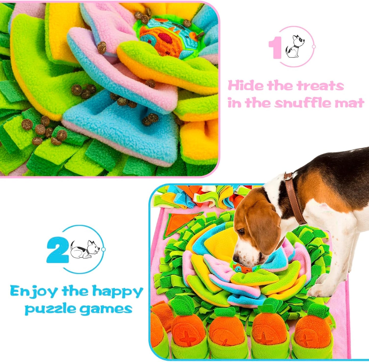 Pet Snuffle Mat for Dogs Sniff Mat Nosework Feeding Mat Slow Feeder Interactive Dog Puzzle Toys for Training and Stress Relief Encourages Natural Foraging Skills (31''x19''（Pink）)