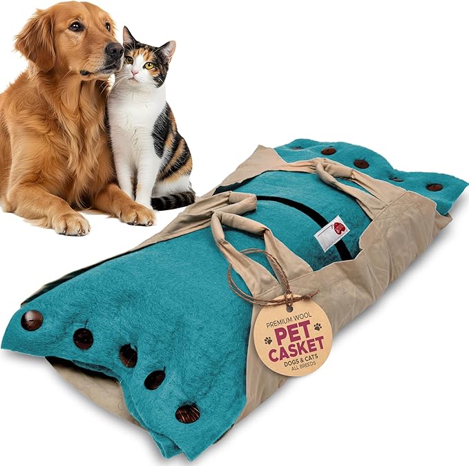 Cocoon® - Eco-Friendly Pet Burial & Cremation Ceremony Kit (Premium Wool) - Casket for Dogs and Cats – Size for Every Breed (Choose Size & Color) (Medium, Teal Green)
