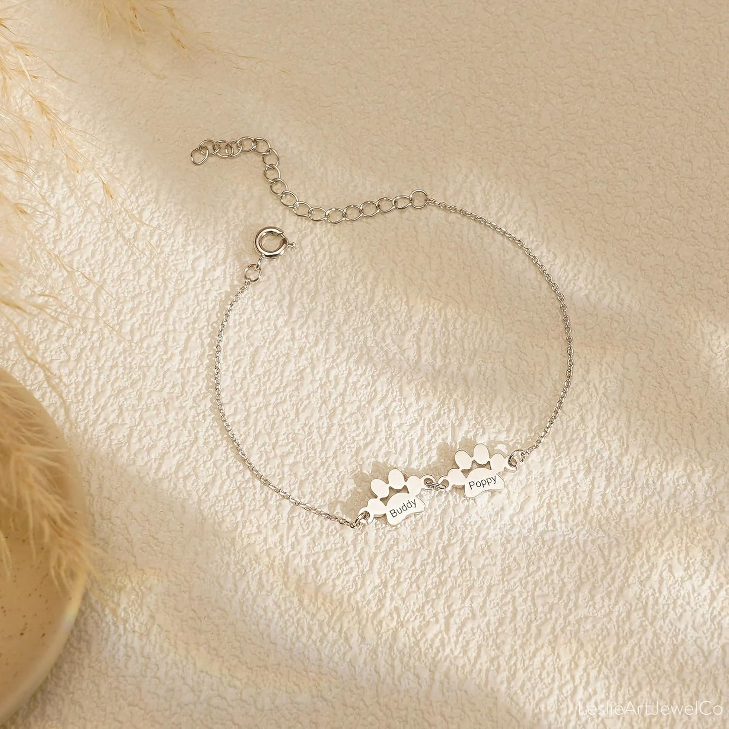 Personalized Pet Name Bracelet Dog/Cat Paw Bracelet Animal Friendly Jewelry Custom Pet Lover Gift Photo Projection Bracelet for Women Mom