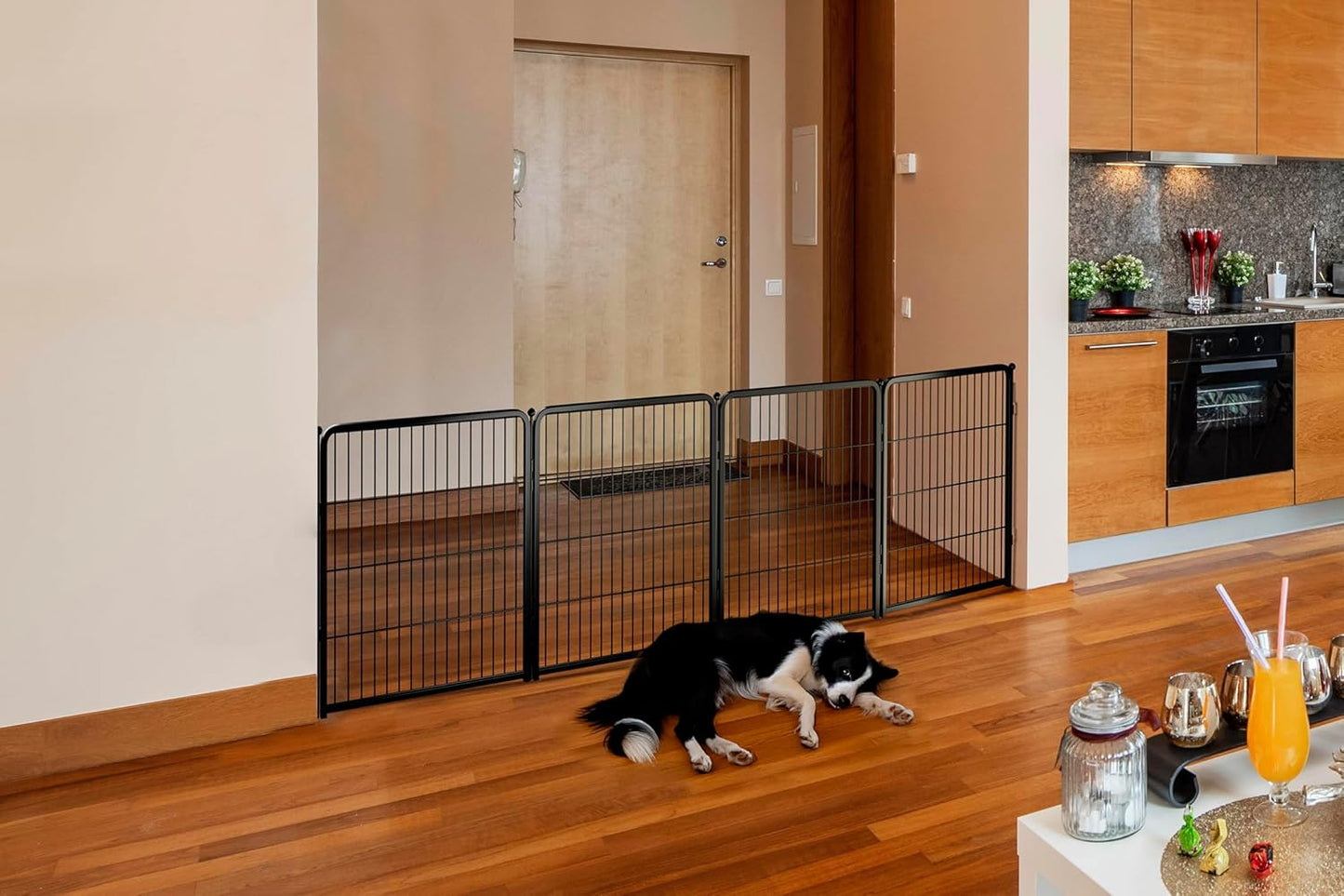 FXW Dog Gate Extra Wide Designed for Indoor Use, Adjustable Width Up to 111-inch Wide (32" H 4 Wire Panels for Small and Medium Dogs), Black