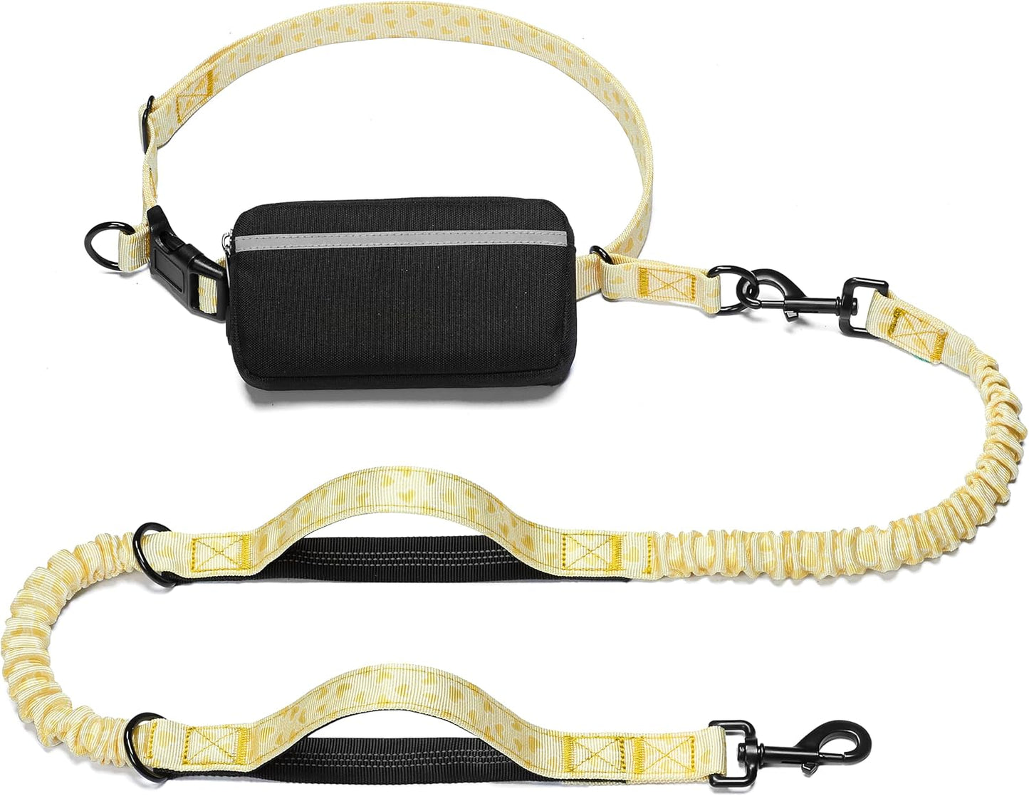 iYoShop Hands Free Dog Leash with Zipper Pouch, Dual Padded Handles and Durable Bungee for Walking, Jogging and Running Your Dog (Yellow Heart, Large)