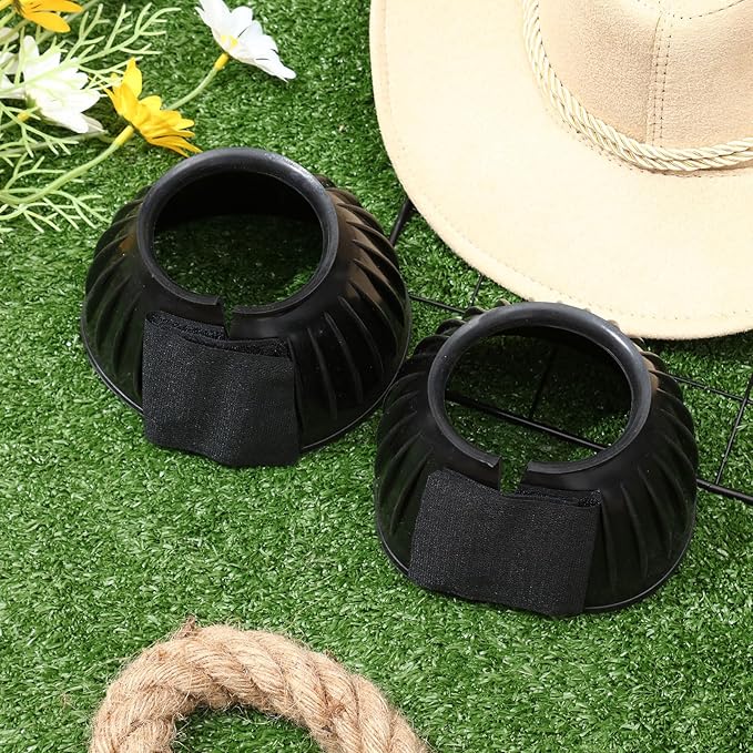 Abbylike Horse Bell Boots Protect Against Hoof Impact Trauma Rubber Bell Boots Horse Care for Turnout No Rub Design Comfort Quick Wrap Hook and Loop