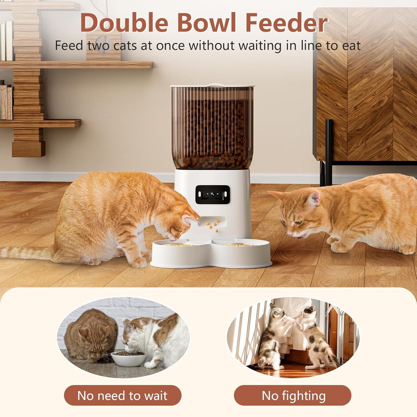 Cat Feeder with Camera, 5L Auto Dog Feeder with Dual Power Supply Pet Feeder for Easy Clean, Cat Food Dispenser for Multiple Pet Detachable (Camera)