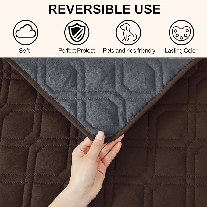 Smiry Waterproof Dog Blanket, 82x120 Inch Soft Pet Bed Cover Reversible, Washable Sofa Couch Furniture Protector for Small Medium Large Dog Puppy Cat, Chocolate/Dark Grey