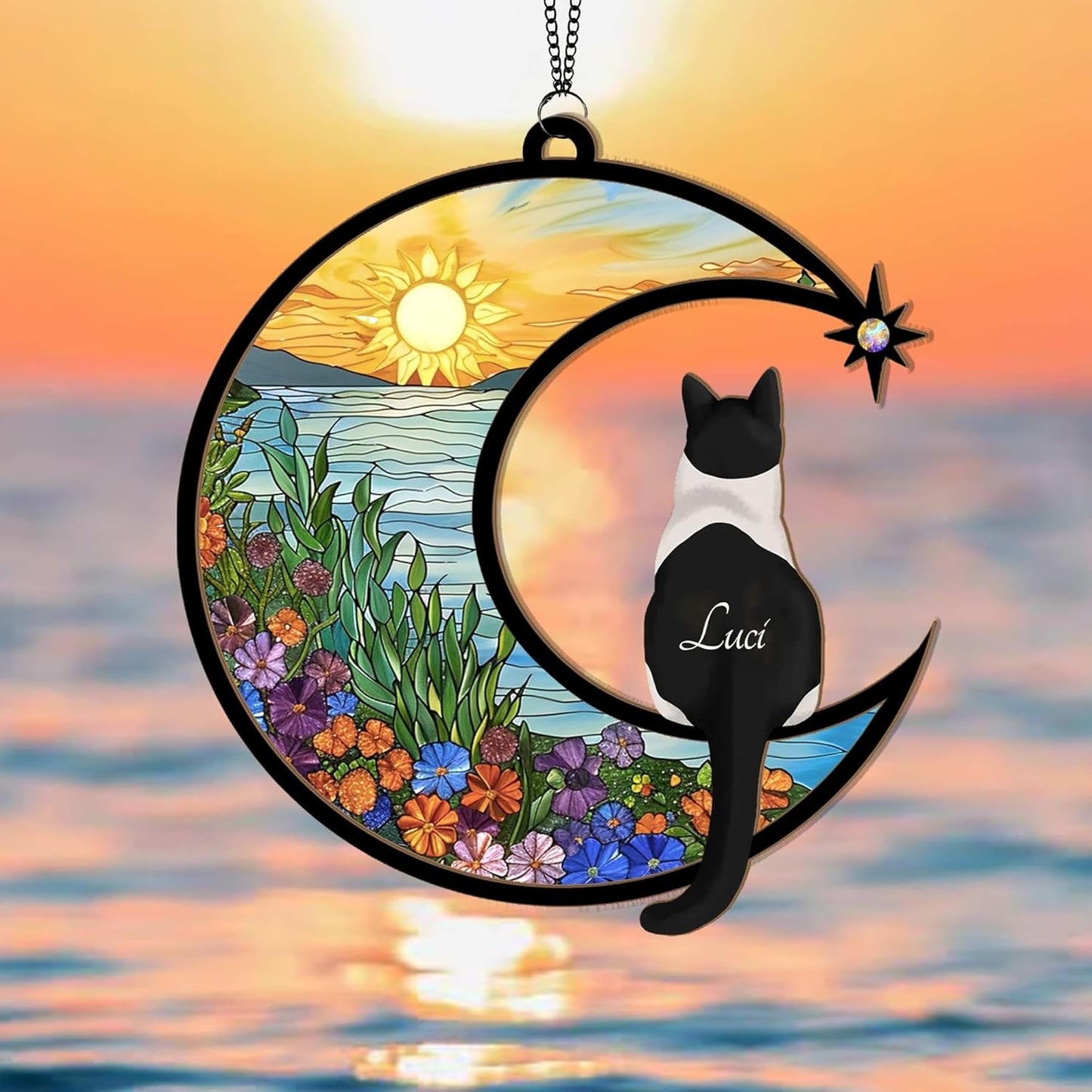 Personalized Cat Memorial Suncatcher – Custom Cat Loss Sympathy Gift, Pet Remembrance Keepsake, Gift for Cat Lovers