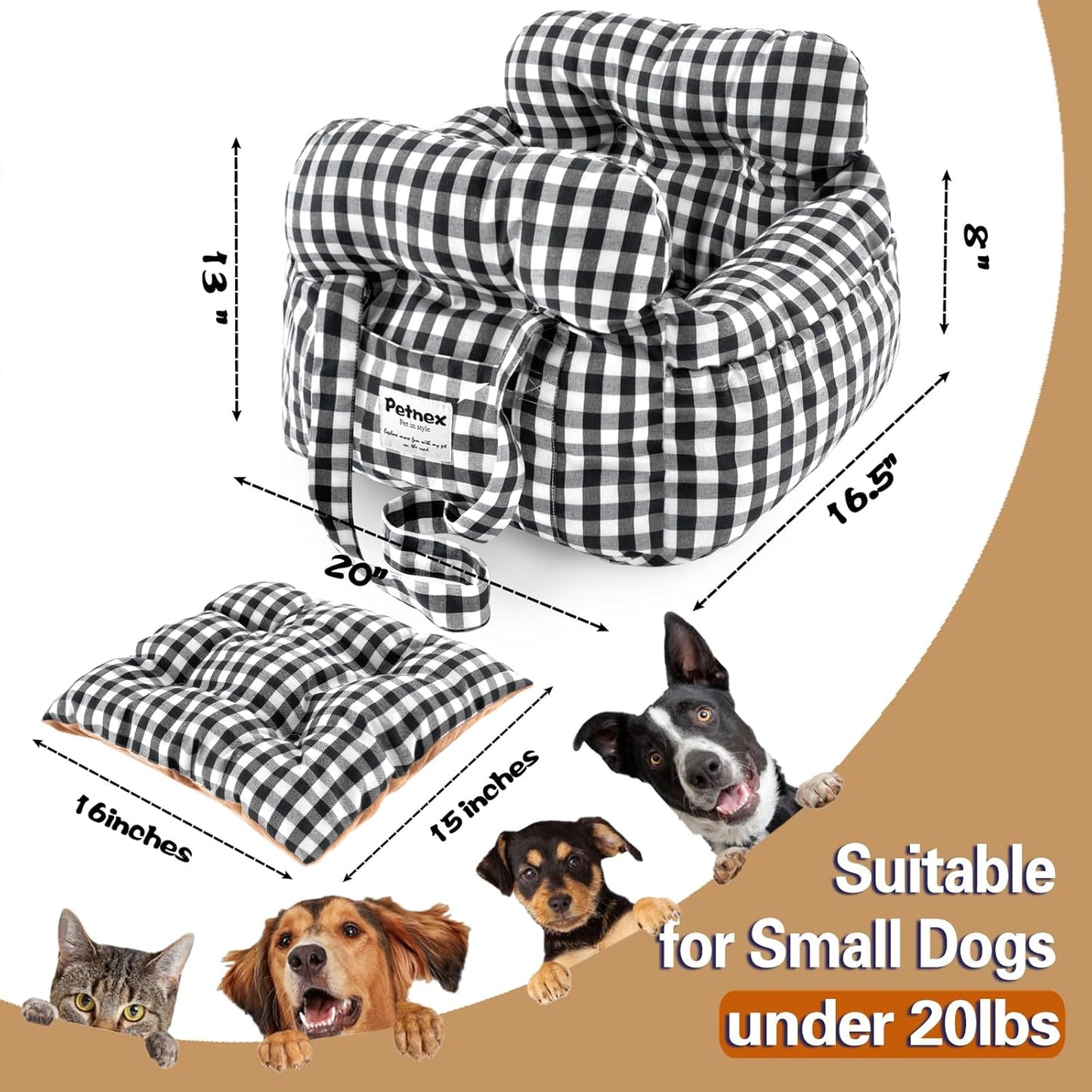 Dog Car Seat for Small Dogs, Portable Puppy Car Seat of Easy Installation, Fashionable Pet Carrier Bag with Large Pockets, Machine Washable Dog Booster Seat (Checkered Black)