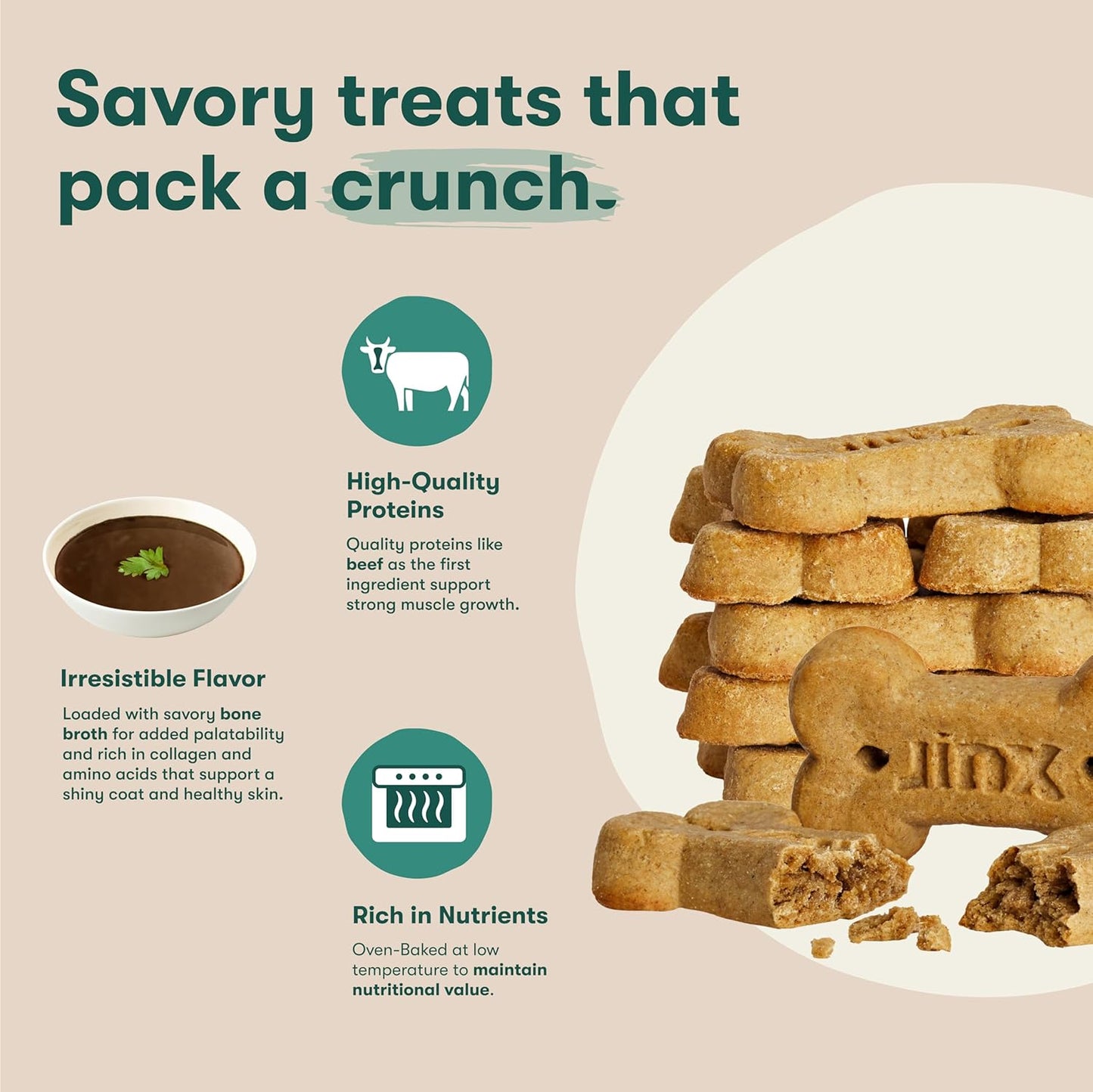 Jinx Oven-Baked Beef Bone Broth Biscuit Dog Treats - Crunchy, All Natural, Superfood-Rich with Grass-Fed Beef, Dog Biscuits for Puppies, Adults & Seniors - 16oz