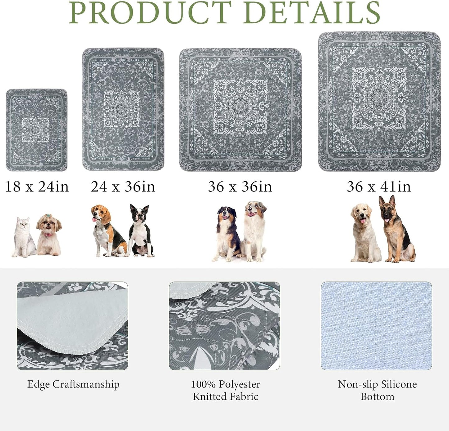 Homimp Washable Pee Pads for Dogs, 2 Pack Reusable Puppy Pads Waterproof, Absorbent and Leakproof Dog Pee Pads, Non Slip Puppy Training Pads, Pet Mat for Floor, Crate, Couch, Whelping,Grey, 36"x41"