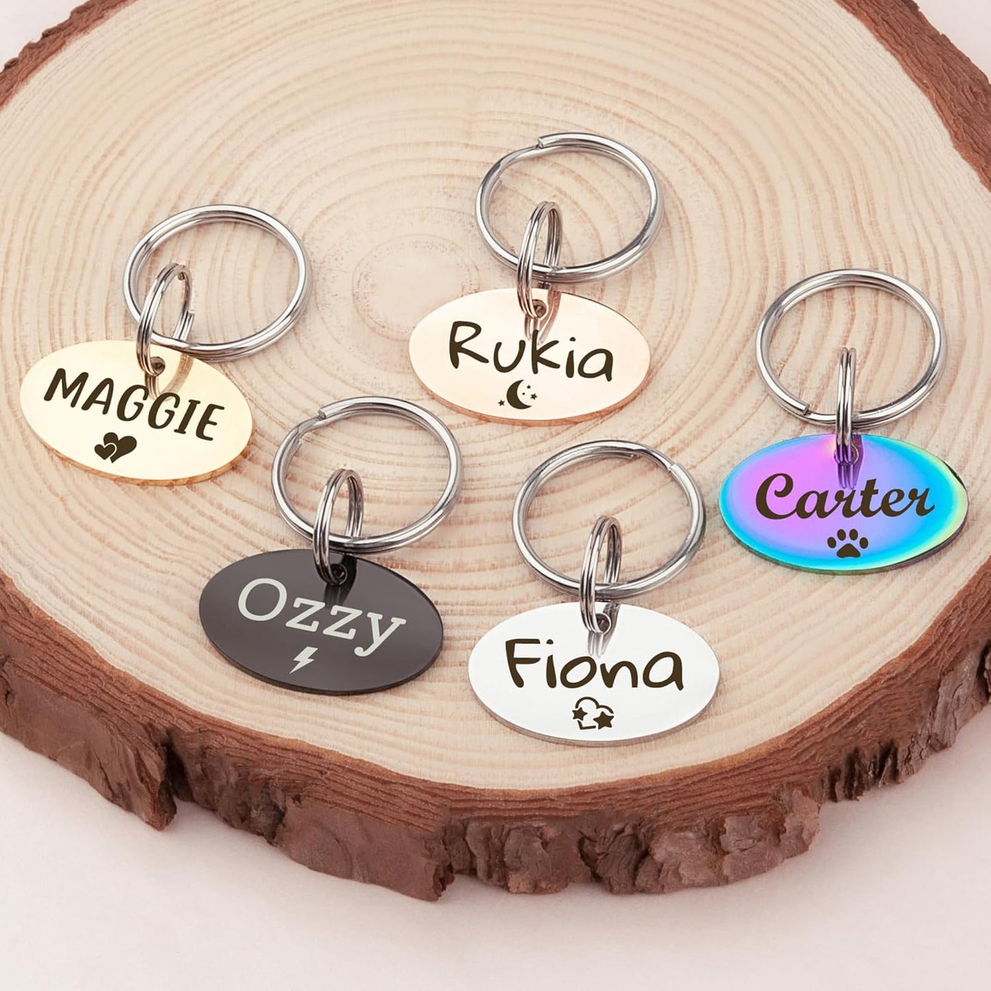 Anavia Small Size Dog Cat ID Tags, Small/XS Personalized Color Plated Stainless Steel Puppy Kitten Name Tags, Customized Engraved Nameplate Pet Collar Tag (Rainbow, Oval)