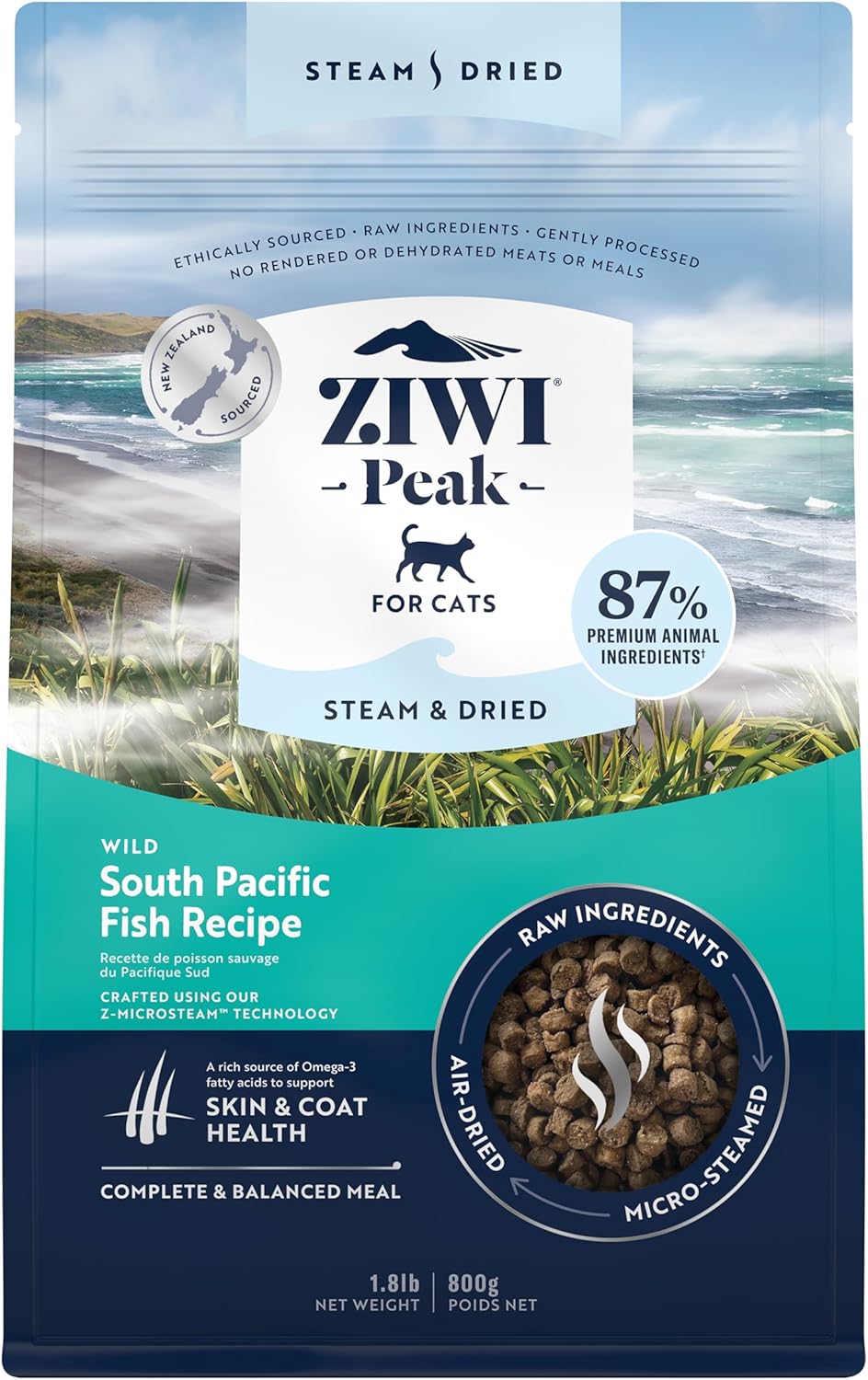 ZIWI Peak Steam & Dried Cat Food – Wild South Pacific Fish - High Protein, Skin & Coat Health, Low Carb, for All Life Stages (28.8oz)